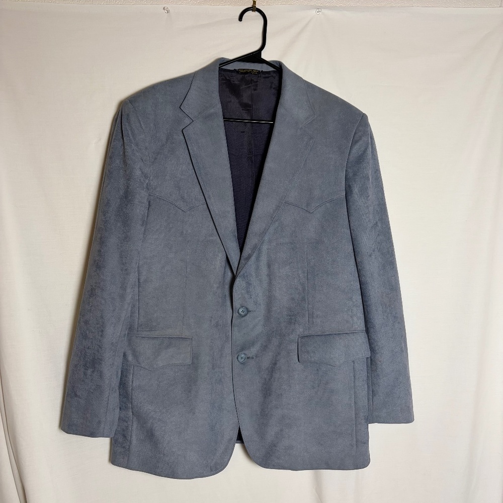 Vintage Pagano West Ice Blue Faux Suede Western Coat with Peaked Yokes Size XL